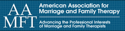 A blue and white logo for american association of marriage and family law.