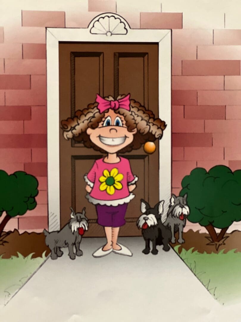 A cartoon of a girl with flowers in her hair.